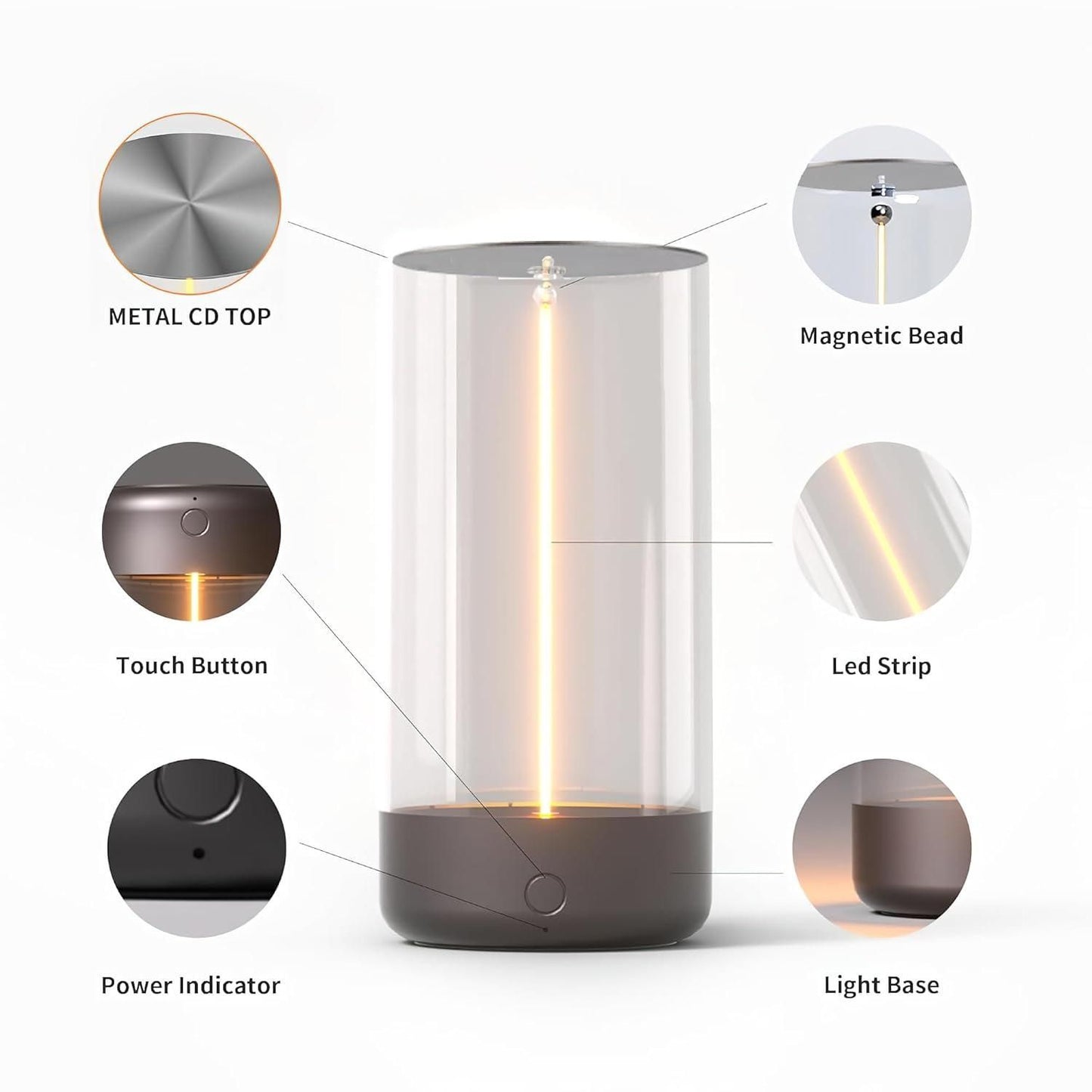 Futuristic LED Magnetic Filament Lamp with USB-C Rechargeable Design, Stepless Dimming & Touch Control for Ambient Lighting